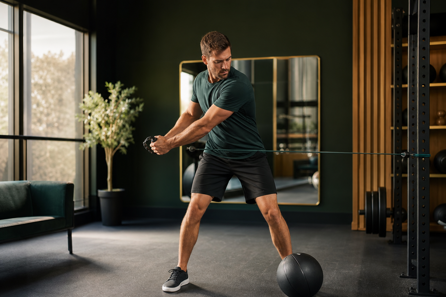 Golfer training mobility and power in a gym
